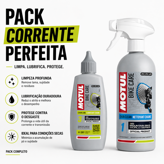 Pack Manutenção Corrente BTT – Motul Chain Clean + Lube Dry