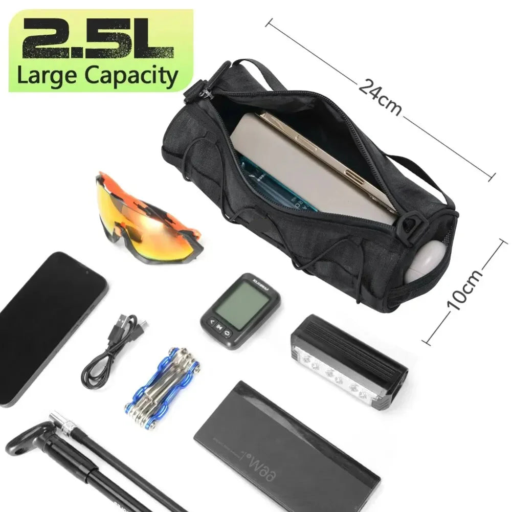 Bolsa de Guiador Compacta para Bicicleta | Impermeável, 174g e Converte em Mala de Ombro