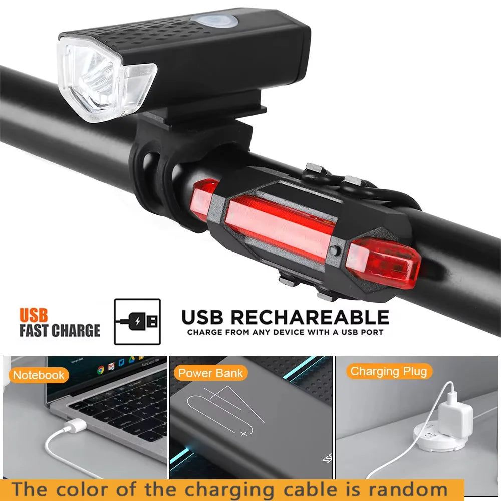Luz para Bicicleta Recarregável USB | Dianteira e Traseira, 3 Modos, Certificação CE