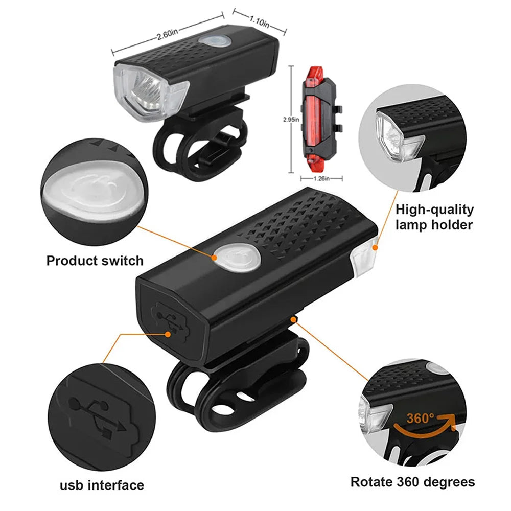 Luz para Bicicleta Recarregável USB | Dianteira e Traseira, 3 Modos, Certificação CE