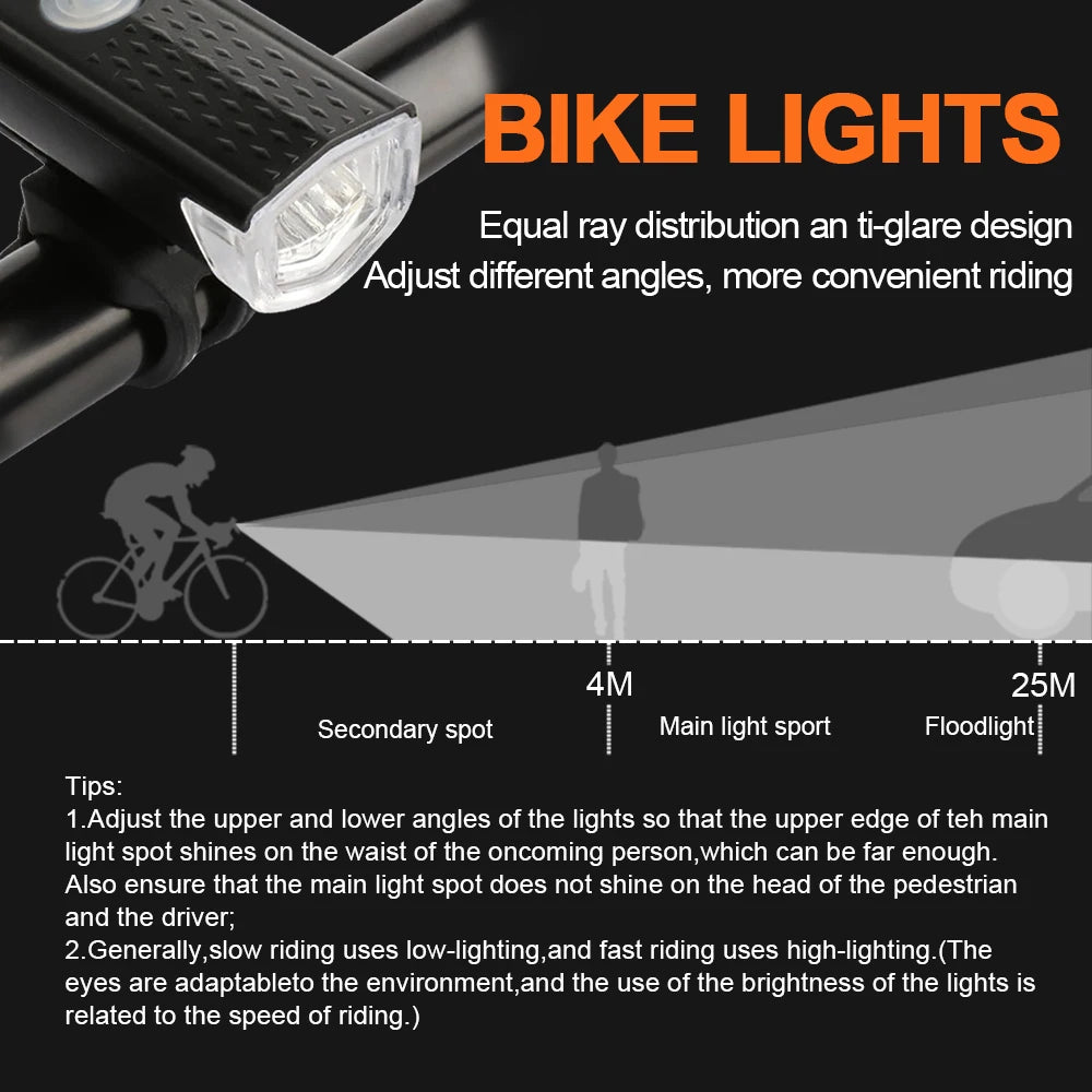 Luz para Bicicleta Recarregável USB | Dianteira e Traseira, 3 Modos, Certificação CE