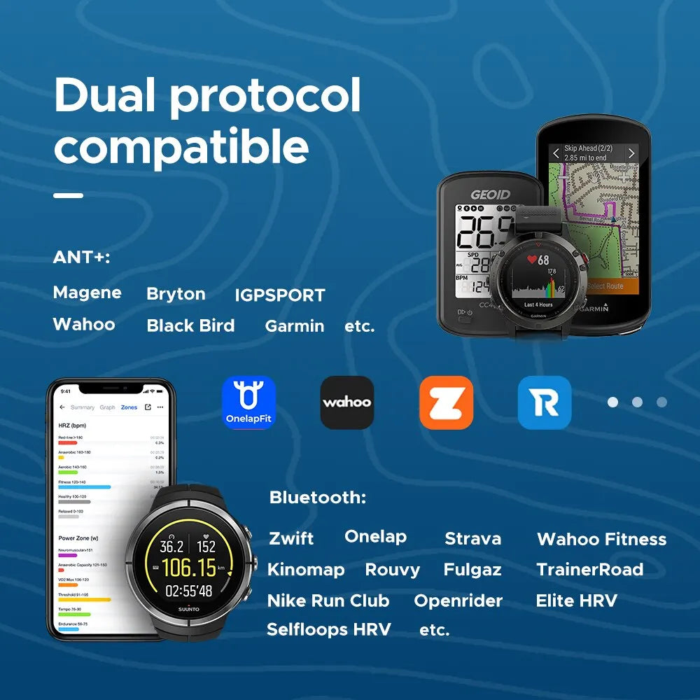 Monitor de Ritmo Cardíaco GEOID HS500 | ANT+ e Bluetooth, Cinta Torácica Incluída