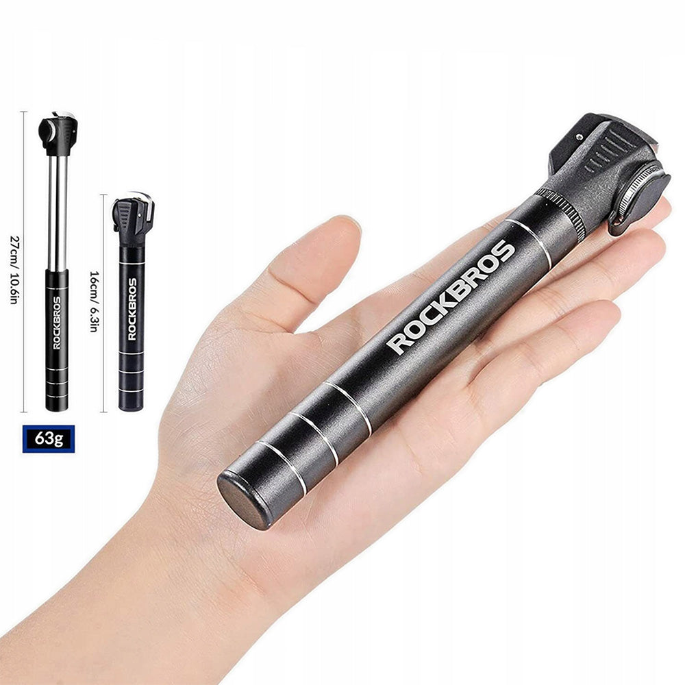 Mini Bomba Telescópica Rockbros JG-1040B – Alumínio, 100 PSI, Presta e Schrader